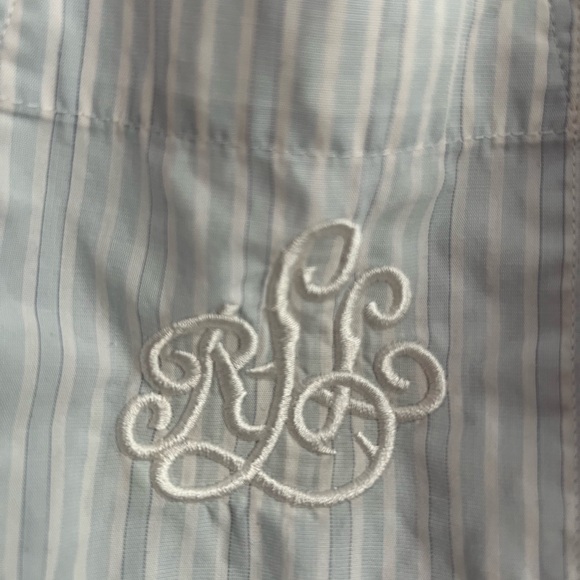 Lauren Ralph Lauren sz L embroidered cotton pajama set, blue and white stripe - Picture 4 of 6